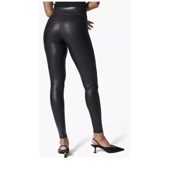 SPANX Womens Faux Leather Wide Waistband Leggings Pants Sz M - Picture 2 of 16